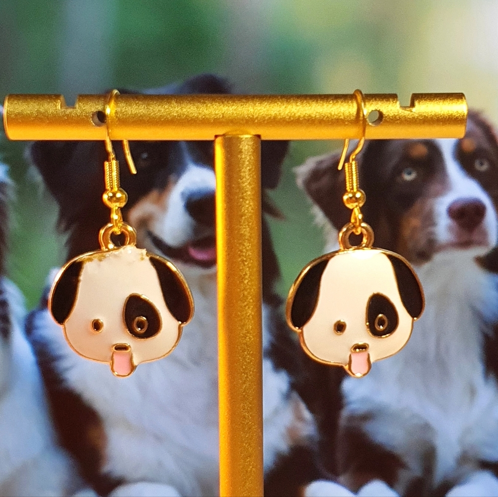 Dog Enamel Gold Metal Earings
